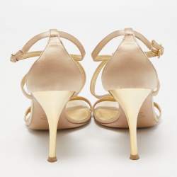 Loriblu Beige Satin Crystal Ankle Strap Sandals Size 38