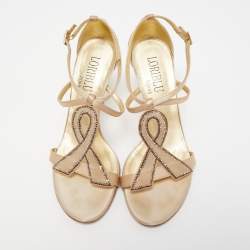 Loriblu Beige Satin Crystal Ankle Strap Sandals Size 38