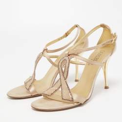Loriblu Beige Satin Crystal Ankle Strap Sandals Size 38