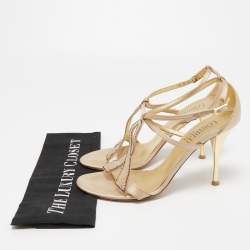 Loriblu Beige Satin Crystal Ankle Strap Sandals Size 38
