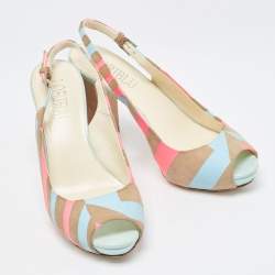 Loriblu Multicolor Suede Peep Toe Slingback Pumps Size 36