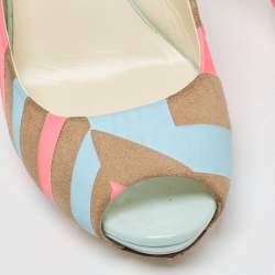 Loriblu Multicolor Suede Peep Toe Slingback Pumps Size 36