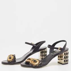 مملوكة مسبقًا Loriblu Black Leather Embellished Ankle Strap Sandals Size 36