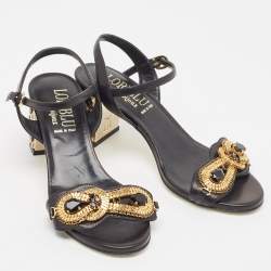 مملوكة مسبقًا Loriblu Black Leather Embellished Ankle Strap Sandals Size 36