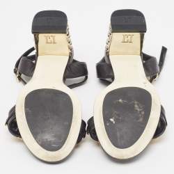 مملوكة مسبقًا Loriblu Black Leather Embellished Ankle Strap Sandals Size 36