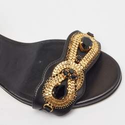 مملوكة مسبقًا Loriblu Black Leather Embellished Ankle Strap Sandals Size 36