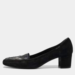 Loriblu Black Suede Block Heel Loafer Pumps Size 39