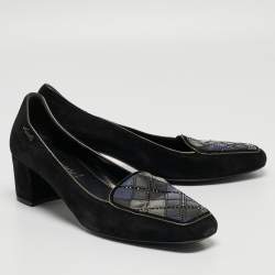 Loriblu Black Suede Block Heel Loafer Pumps Size 39