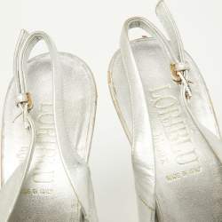 Loriblu Metallic Silver Leather Crystal Embellished Slingback Platform Pumps Size 39.5