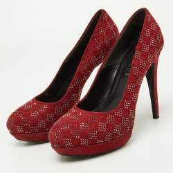 Loriblu Red Suede Crystal Embellished Platform Pumps Size 38