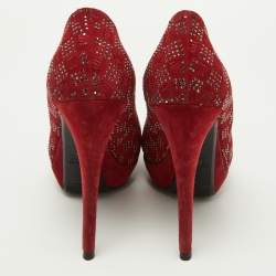 Loriblu Red Suede Crystal Embellished Platform Pumps Size 38