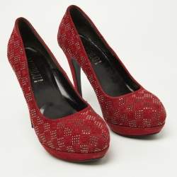 Loriblu Red Suede Crystal Embellished Platform Pumps Size 38