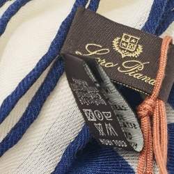 Pre Owned Loro Piana White/Blue Print Cashmere and Silk Maxi Carre Scarf