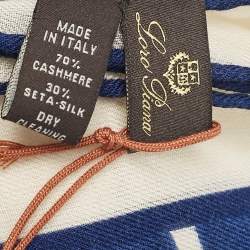 Pre Owned Loro Piana White/Blue Print Cashmere and Silk Maxi Carre Scarf