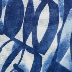 Pre Owned Loro Piana White/Blue Print Cashmere and Silk Maxi Carre Scarf