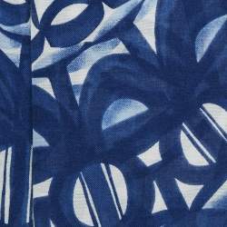 Pre Owned Loro Piana White/Blue Print Cashmere and Silk Maxi Carre Scarf