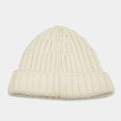 Loro Piana Cream Cashmere Rib Knit Beanie