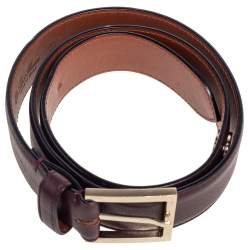 Pre Owned Loro Piana Burgundy Leather Buckle Belt 80CM