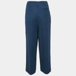 Pre Owned Loro Piana Blue Cotton Pleated Wide Leg Trousers S