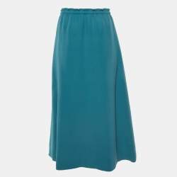 Pre Owned Loro Piana Teal Silk Midi Skirt S