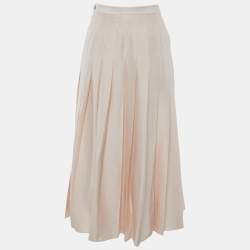 Pre Owned Loro Piana Pink Silk Pleated Midi Skirt S