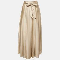Pre Owned Loro Piana Beige Silk Satin Pleated Long Skirt S