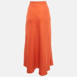 Pre Owned Loro Piana Red Linen Flared Midi Skirt M