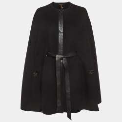 Pre Owned Loro Piana Black Cashmere Felt Belted Cape Coat One Size 