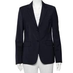 Pre Owned Loro Piana Navy Blue Wool Button Front Nolan Blazer M