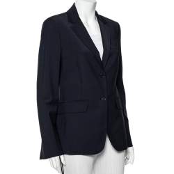 Pre Owned Loro Piana Navy Blue Wool Button Front Nolan Blazer M