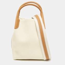 Loro Piana Off White/Brown Leather Small Bale Bucket Bag