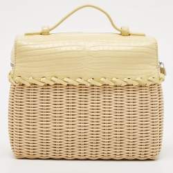 Loro Piana Yellow/Beige Alligator and Wicker Extra Pocket L19 Pouch
