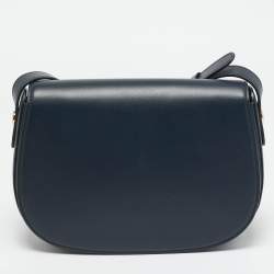 Pre Owned Loro Piana Navy Blue Leather Small Ghiera Shoulder Bag