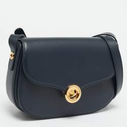 Pre Owned Loro Piana Navy Blue Leather Small Ghiera Shoulder Bag