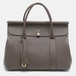 Pre Owned Loro Piana Dark Chocolate Liquorice Leather Loom L32 Bag