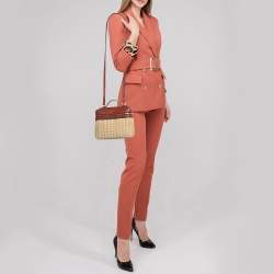 Loro Piana Brown/Beige Leather and Rattan Extra Pocket L19 North-South Wicker Bag