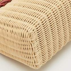 Loro Piana Brown/Beige Leather and Rattan Extra Pocket L19 North-South Wicker Bag