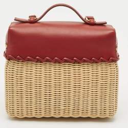 Loro Piana Brown/Beige Leather and Rattan Extra Pocket L19 North-South Wicker Bag