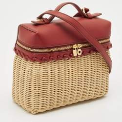 Loro Piana Brown/Beige Leather and Rattan Extra Pocket L19 North-South Wicker Bag