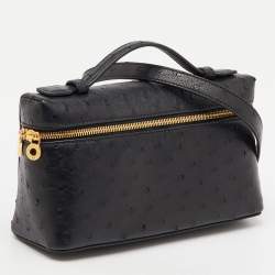 Loro Piana Black Ostrich Leather Extra Pocket L19 Pouch