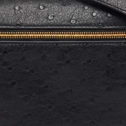 Loro Piana Black Ostrich Leather Extra Pocket L19 Pouch