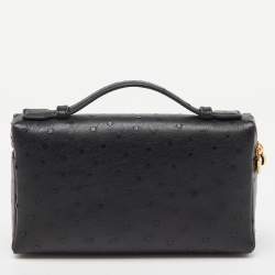 Loro Piana Black Ostrich Leather Extra Pocket L19 Pouch