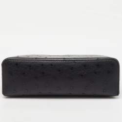 Loro Piana Black Ostrich Leather Extra Pocket L19 Pouch