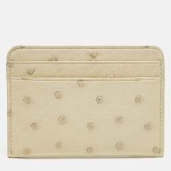Pre Owned Loro Piana Cream Ostrich Crest Card Holder