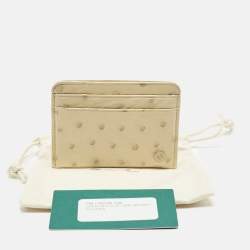 Pre Owned Loro Piana Cream Ostrich Crest Card Holder