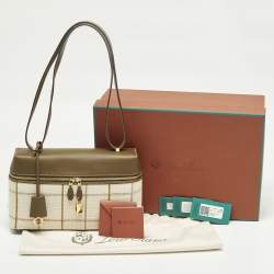 مملوكة مسبقًا حقيبة كتف لورو بيانا تارتان/الكبر المالح/ذهبي شمسي كتان وجلد بحجم كبير L27