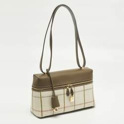 مملوكة مسبقًا حقيبة كتف لورو بيانا تارتان/الكبر المالح/ذهبي شمسي كتان وجلد بحجم كبير L27