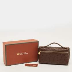 مملوكة مسبقًا Loro Piana L19 Brown Ostrich Zip Pouch