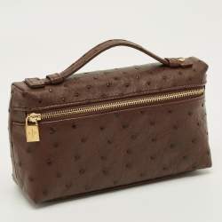 مملوكة مسبقًا Loro Piana L19 Brown Ostrich Zip Pouch