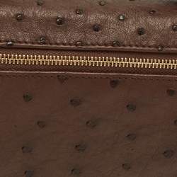 مملوكة مسبقًا Loro Piana L19 Brown Ostrich Zip Pouch